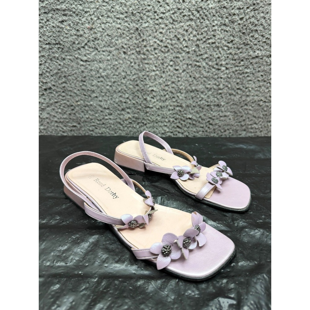 Rene Derhy Floral Leather Slingback Flat Sandals Lavender Women's Size 39 EU